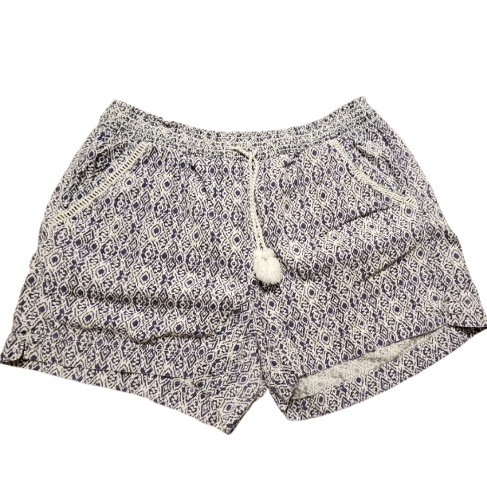 Briggs Women's Navy & White Patterned Linen Blend Drawstring Shorts Sz XL Beach